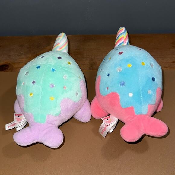 Aurora Tasty Peach Studios Pastel Lollipop 8” Narwhal Whale 2 pc Plushies 2021 - Picture 2 of 13